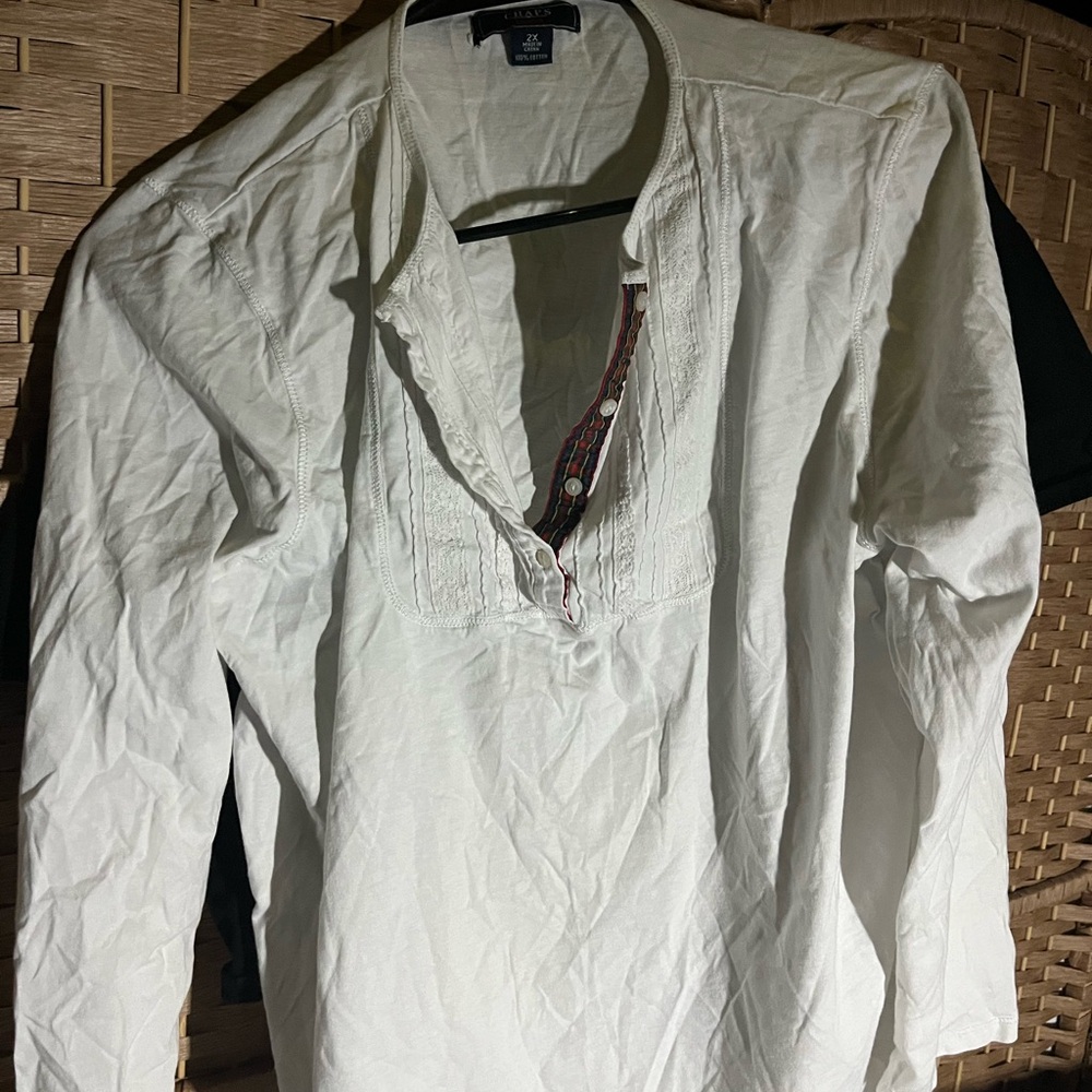 Plaid Collar White Long Sleeve Shirt